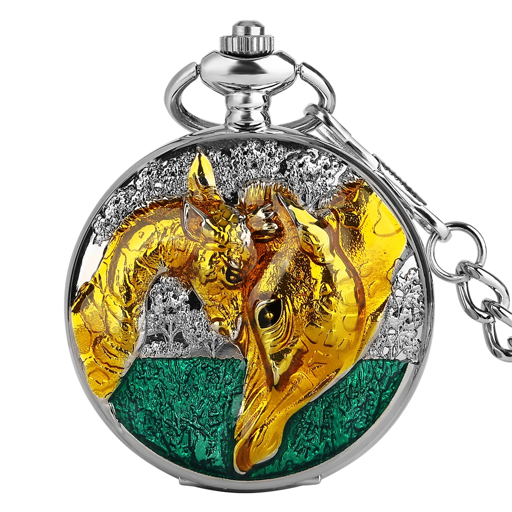 Charm Golden Animals Clock Silver Mechanical Hand Winding Pocket Watch Men Fob Chain Vintage Manual Pendant Pocket Clock