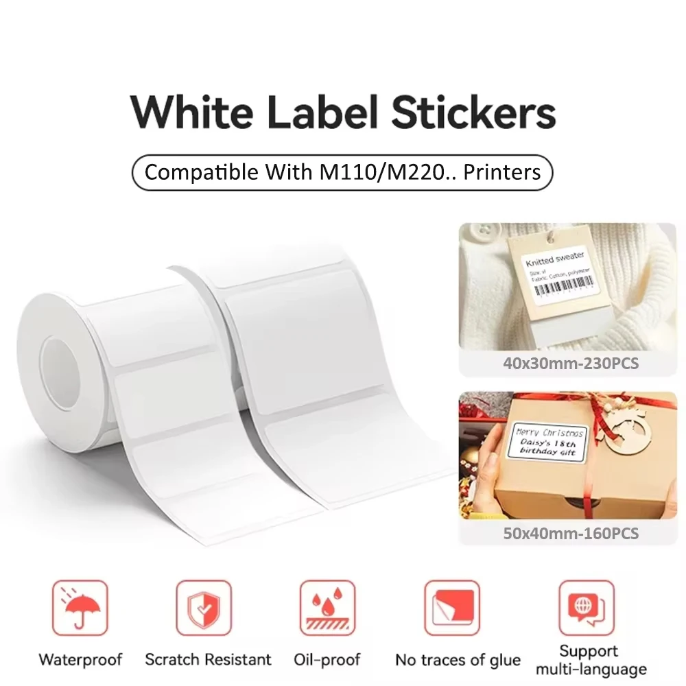 Self Adhesive Stickers Printer Sticker Paper Printing Label Sticker White Label Stickers Self-adhesive Papers Waterproof Compatible With M110 Printers for Gifts Tags DIY Jar Labels Food Category