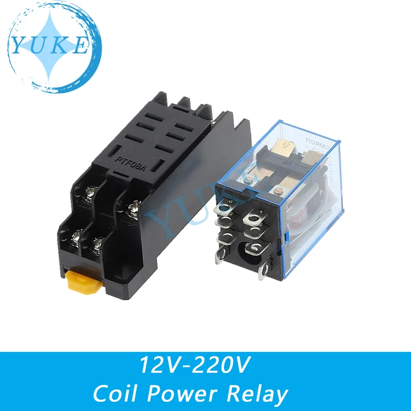 Ly2nj AC 220v dc12v coil power relay 8pin 10a DPDT hh62p hhc68a-2z base socket 
