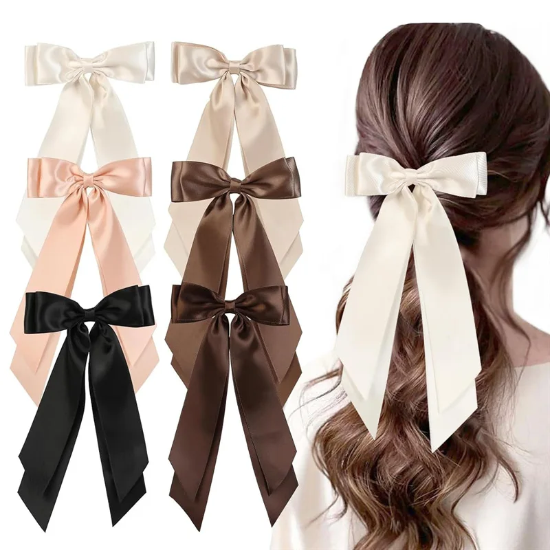 30pcs/lot  5 Satin Ribbon Bow Barrettes for Women and Girls Double Layer Bowknot Hair Clips Hair Bow Hairpins Kids Headwear