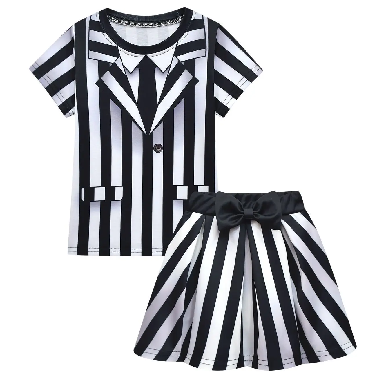 thumbnail image 1 of New BBeetlejuice 2 Roleplaying Kids Costume Girl Cosplay Troublemaker Demon Pleated Skirt+Wig Suits Child Halloween Funny Clothe, 1 of 4