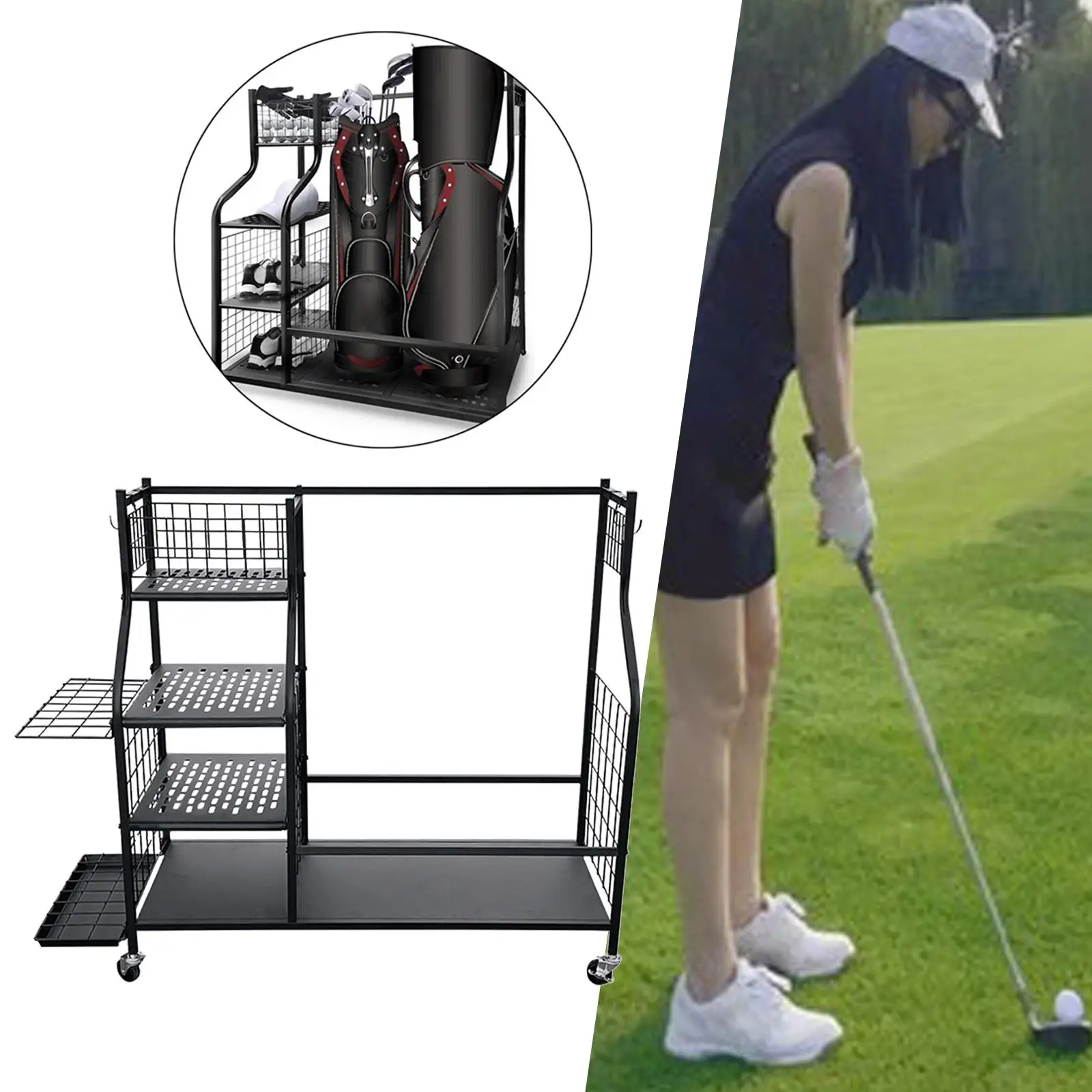 

Golf Bag Storage Rack Golf Storage Garage Organizer Golf Bag Organizer with Wheels Dual Golf Bag for Golf Clubs Organization Men