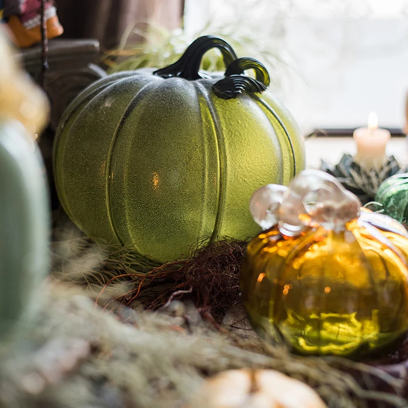 

Artistic Living Room Decor Handmade Glass Pumpkin OrnamentSimple Modern Light Luxury Accessory for Elegant in Home Settings