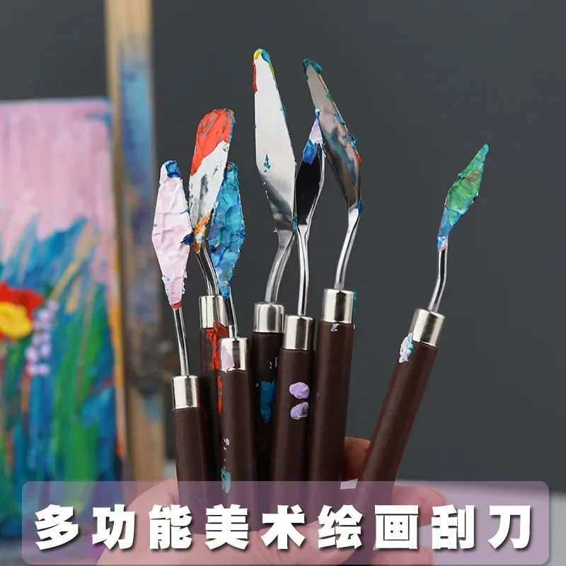 Oil painting knife 7Pcs stainless steel oil painting palette knife artist spatula art scraper tool cake baking supplies