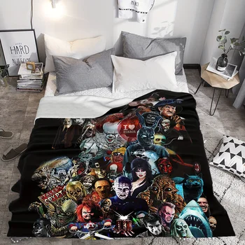 Halloween Blanket, Halloween Horror Movie Characters Cover Blanket - For sofa, bed, travel, camping, living room, office - Four 2