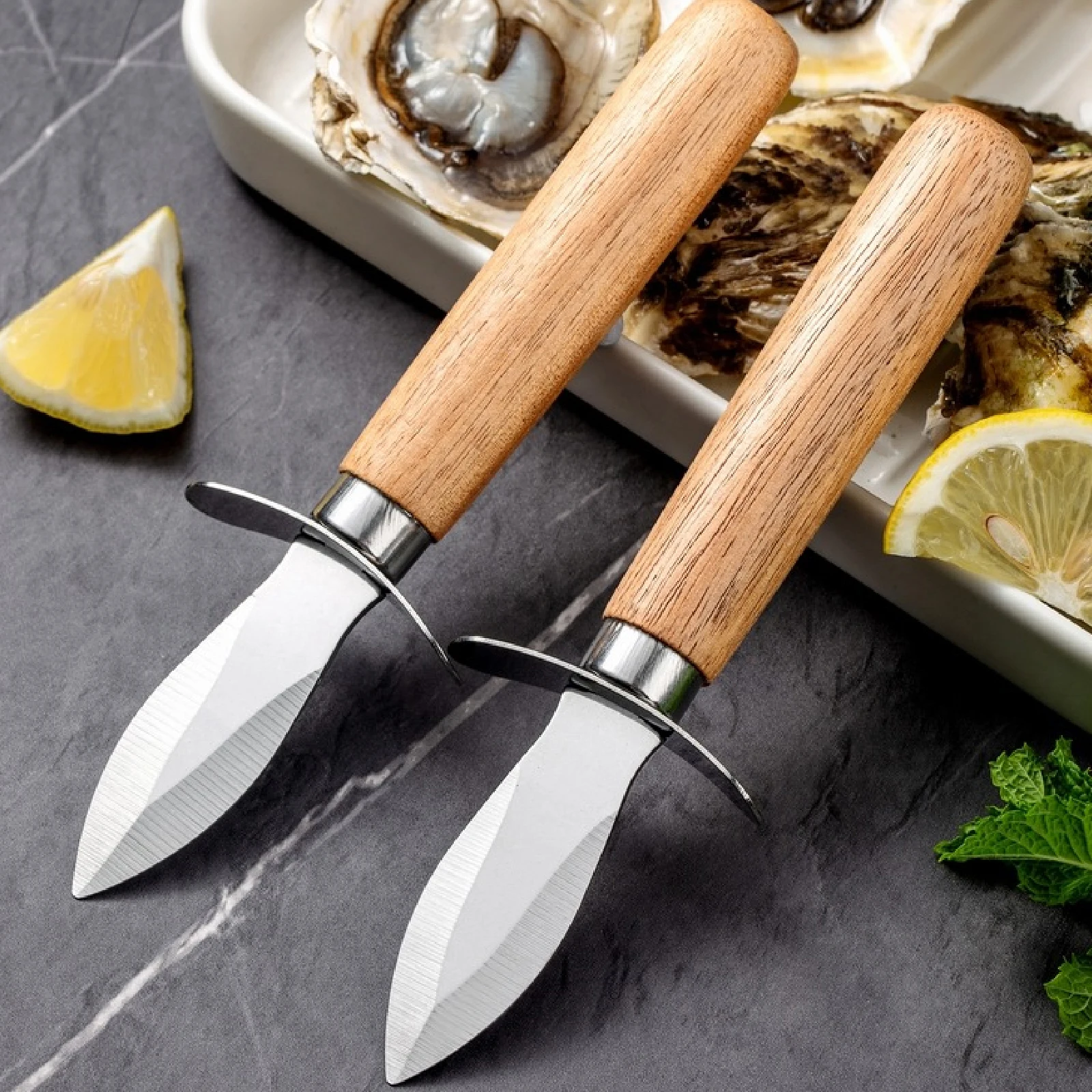 Wood Handle Oyster Knives Opener Stainless Steel Scallop Shell
