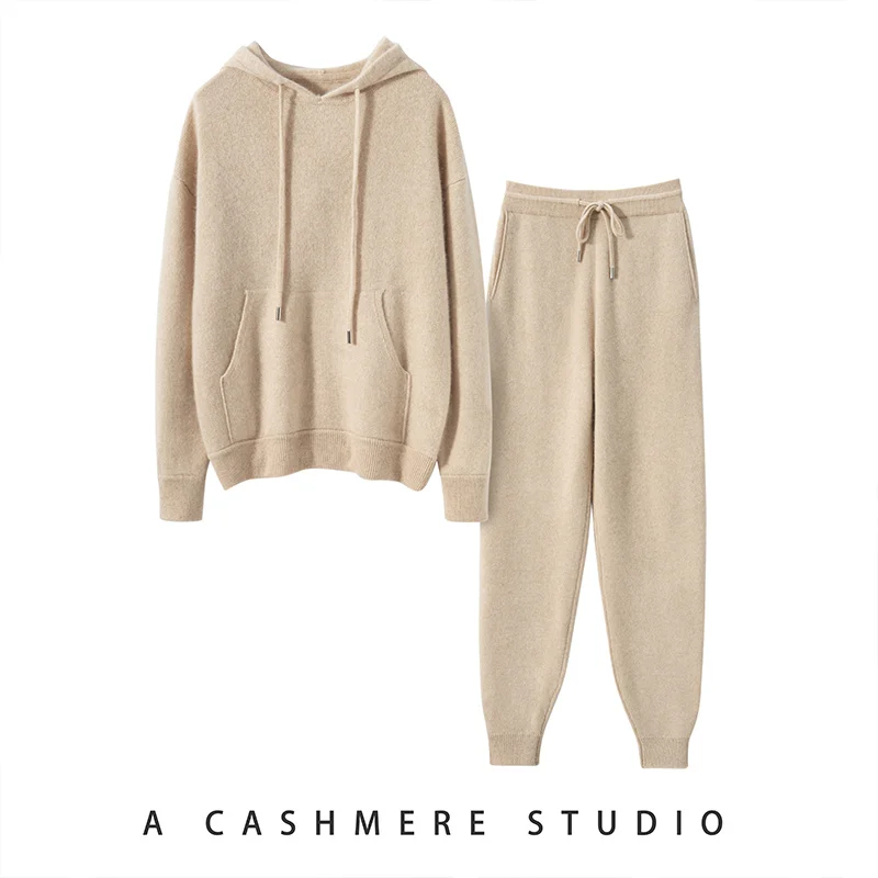 Fashion Woman Suit Autumn Winter 100% Cashmere Knit High Quality Sweater Women Tops And Harem Pants Two-Piece Female Girl Clothe 4