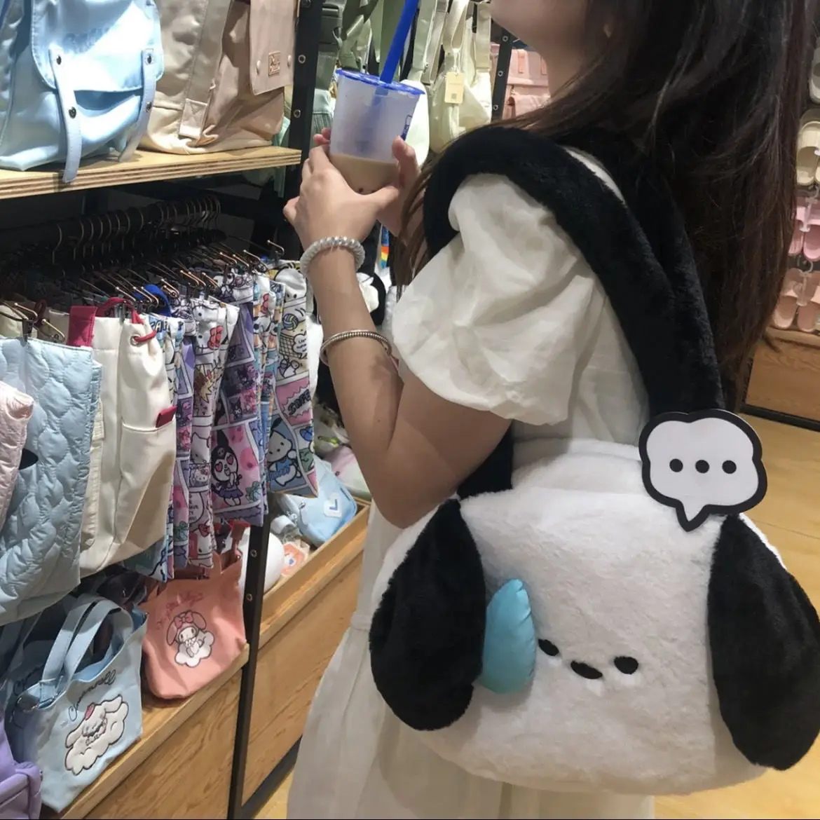Xiuya Cinnamoroll Shoulder Bag for Women Plush Cute Funny Cartoon Fashion Handbag Luxury Fluffy Lolita Jk Female New Armpit Bag
