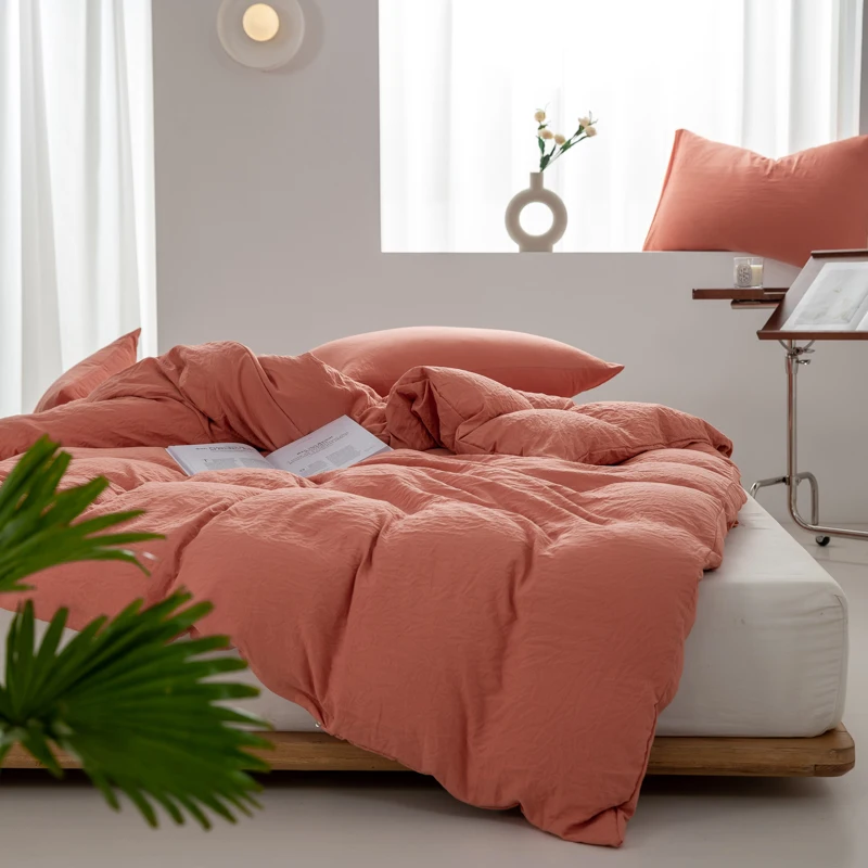 Solid Color 100% Washed Cotton Japanese Minimalist Duvet Cover