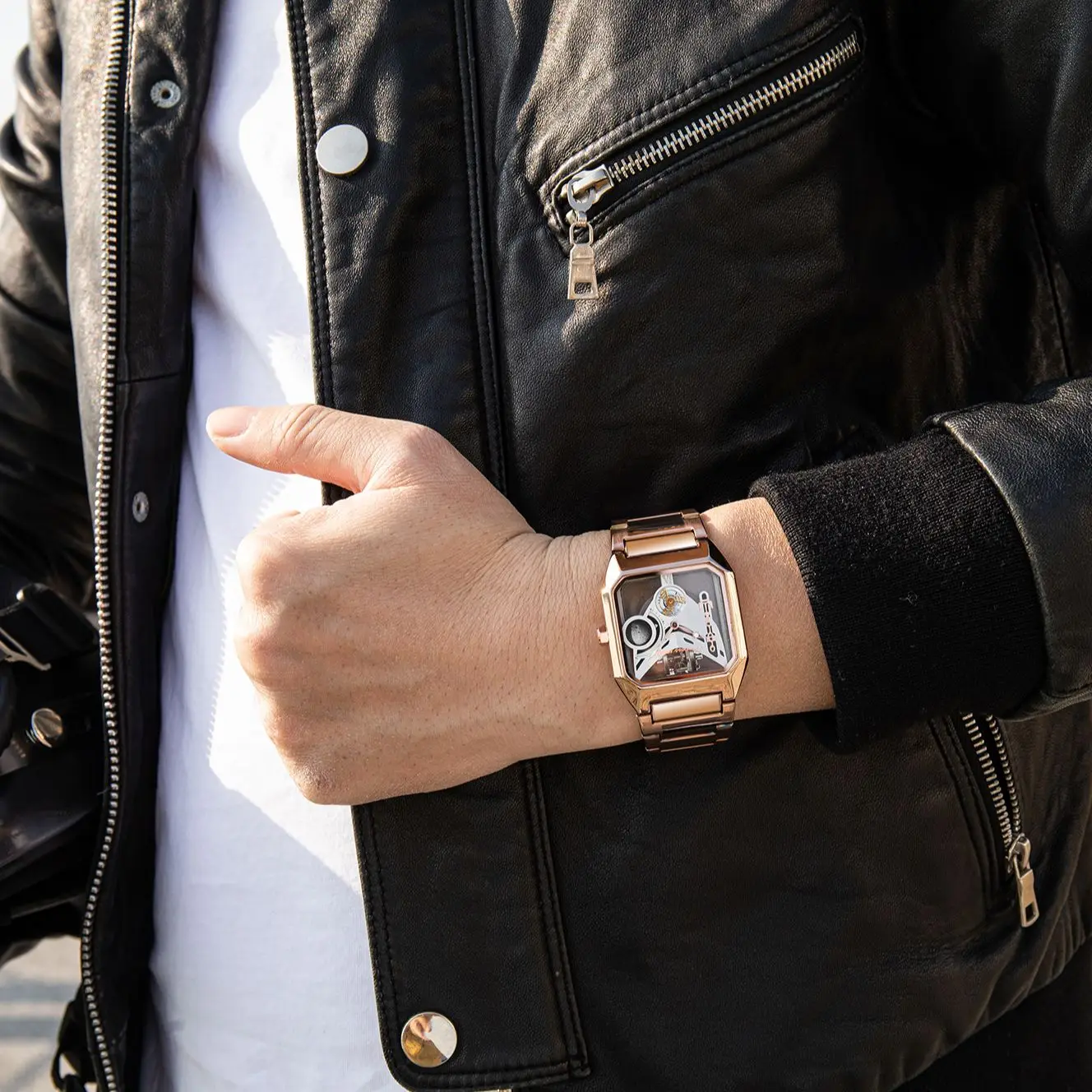 2023 New Watches Square Unique Sport Mens Transparent Dial Watches Quartz Clock Man Watches Wristwatch