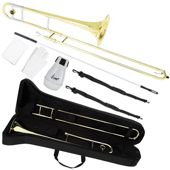 M MBAT Gold Silver Alto Slide Trombone with Gloves Cleaning Kit B Flat Brass Plated Trombone Instrument for Beginner Students