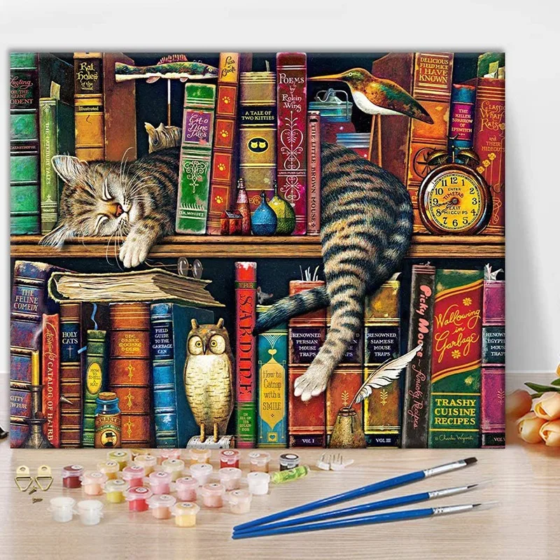 Paint By Number Kit Of Cat On Canvas 16X20 Inch DIY 6
