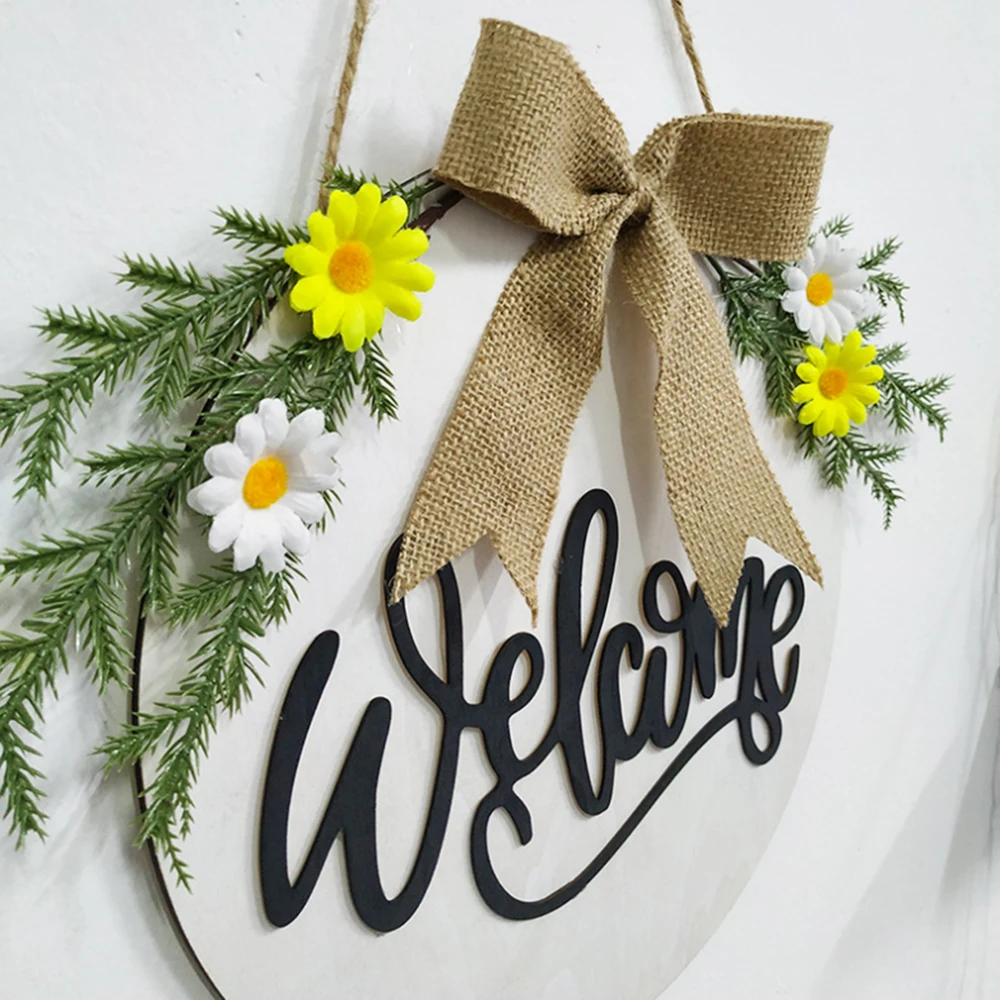 30 cm Holztür-Willkommensschild, Haustür-Willkommensschild, Plakette zum Aufhängen von Türen, Wand, Garten, Zuhause, Veranda, Dekor, Braun/Weiß/Marineblau – Detail 5