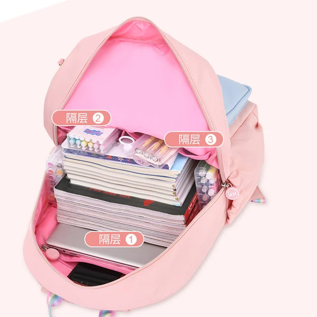 Korean fashion rainbow shoulder bag Children waterproof backpacks strap school bags for teenagers girls kids schoolbags mochilas
