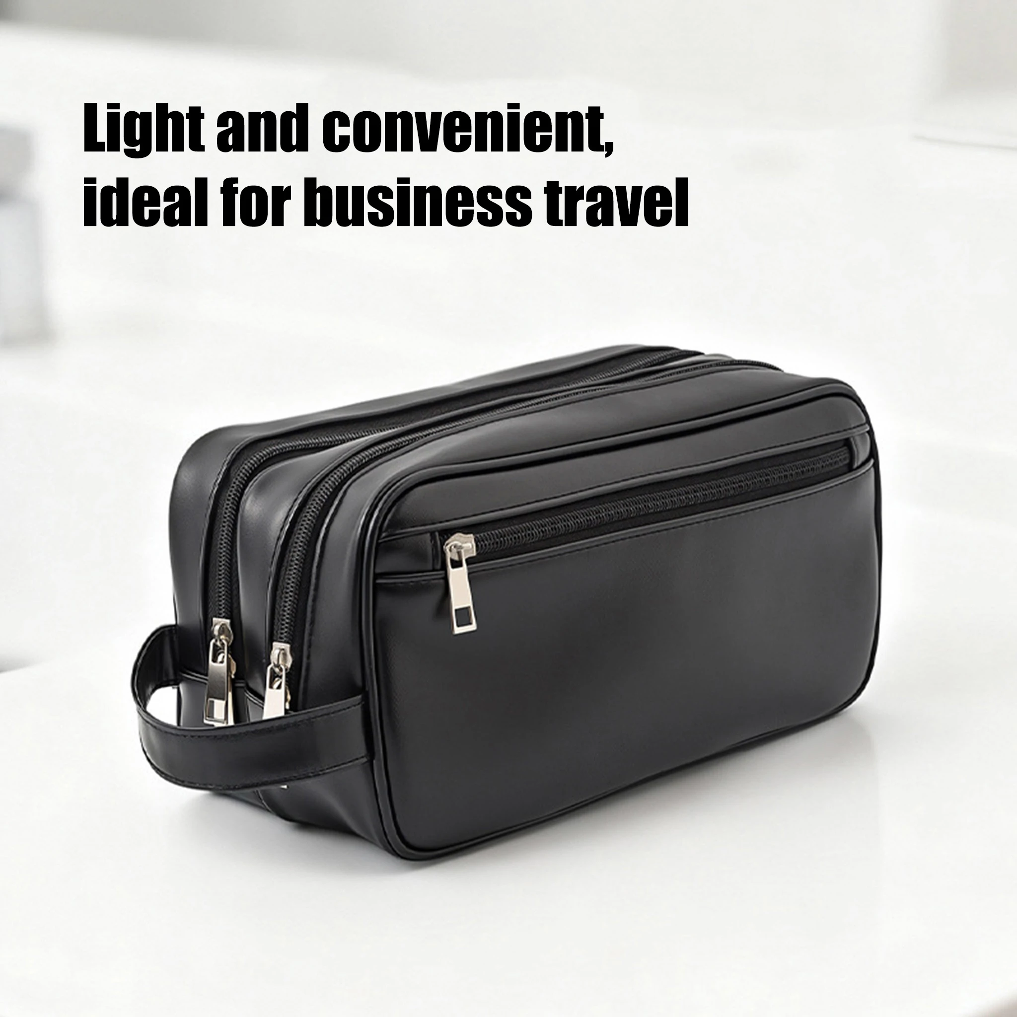 Bolsa de lavagem de couro masculina, bolsa de cosméticos portátil para viagens de negócios, grande capacidade, design com vários bolsos, bolsa de lavagem de couro portátil