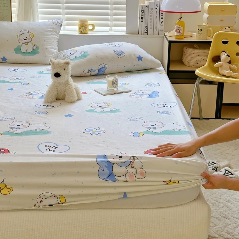 3pcs Cotton Cute Dog Fitted Sheet Set, Cartoon Car Pattern Children Bedroom Bed Cover, Star Print Bedspread with 2 Pillowcases - Image 6