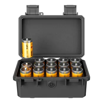 Custodia per organizer per batterie C a 15 slot Custodia portatile per carichi pesanti IP67 Contenitori per batterie alcaline LR14 con celle C impermeabili