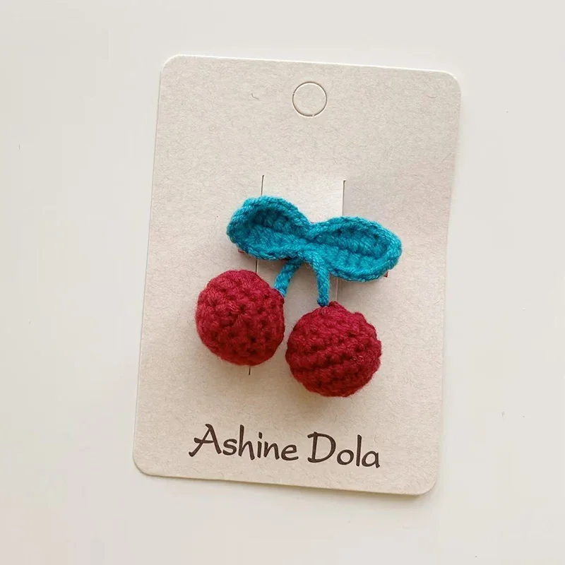 1 Pcs Cute 3D Cherry Hair pin Girl Kawaii Handmade Crochet Barrettes Girl Wool Knitting Headwear Women Hair Accessories 5