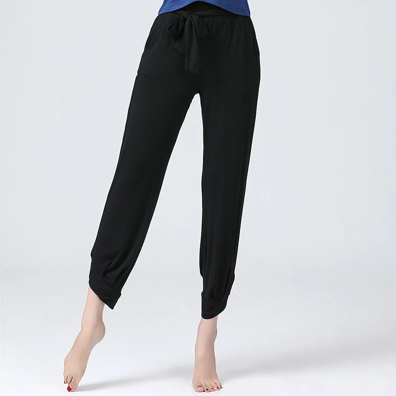 

Fashion Women Black Long Pants For Dance Practice Sweatpants Female Belly Dance Yoga Team Stage Training Trousers Modern Dancing