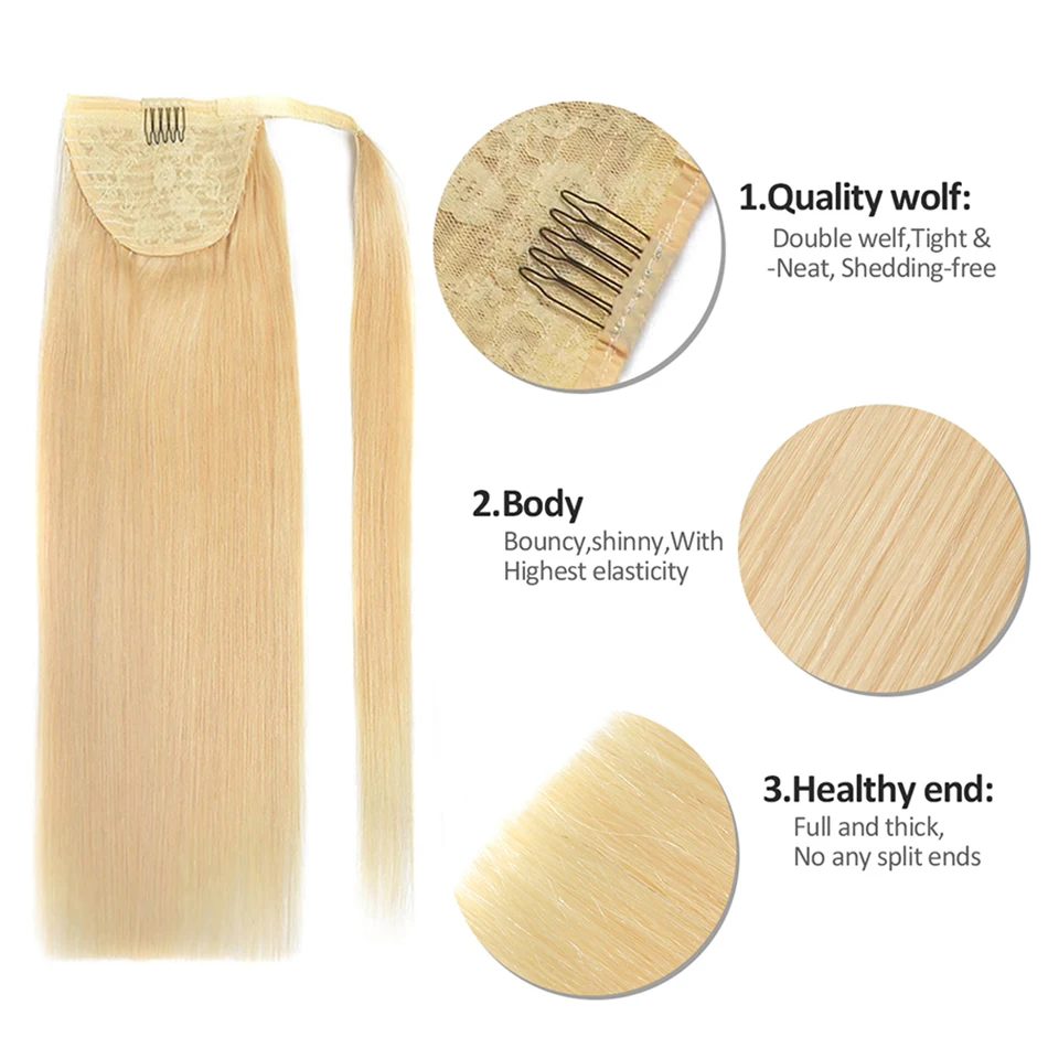 포니 테일 인간의 머리카락 랩 Hightlight 금발 포니 테일 클립 확장 진짜 아름다움 Balayage 스트레이트 포니 테일 35cm 75cm