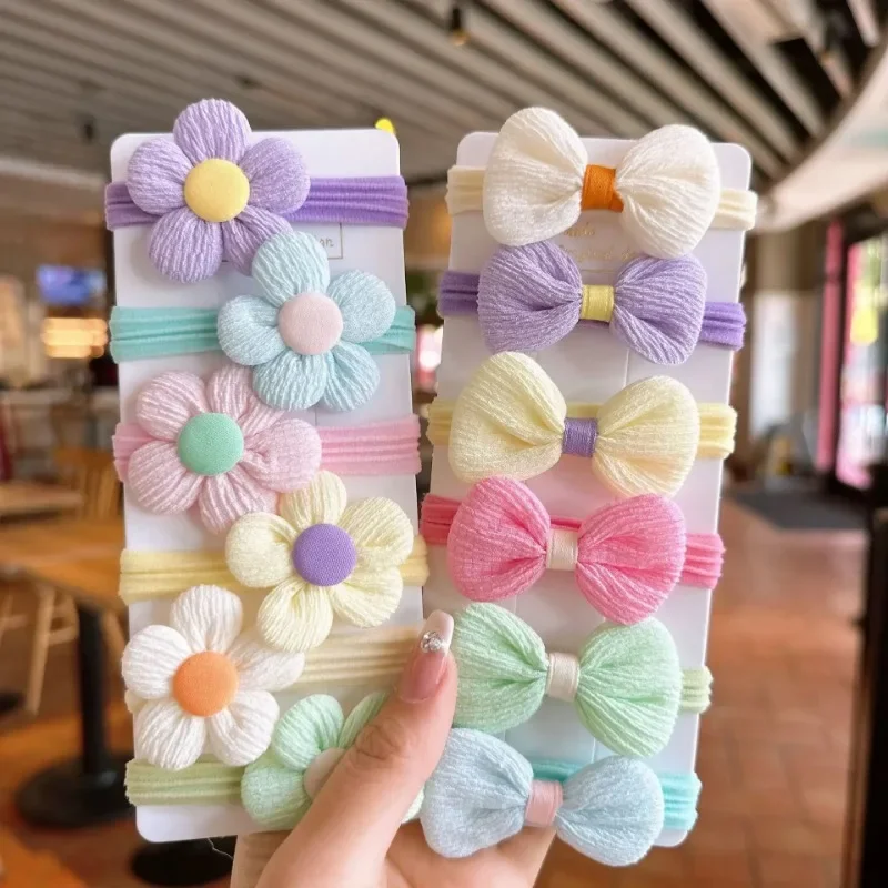 6Pcs Baby Headband Girl Flower Bow Headband Princess Elastic Rubber Band Coffee Colored Headband Children's Hair Accessories