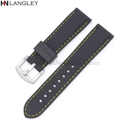 Universal Waterproof Silicone Watchband - Sporty Rubber Wrist Strap - 26mm (BlackYellow - Silver)