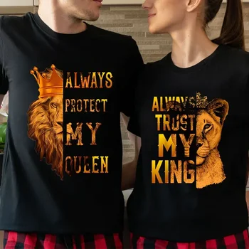 Lion King and Queen Couples T Shirt Love Top Fashion Short Sleeve Couple Clothes Korean Oversized Tshirt Love Women Men Top Tees 1