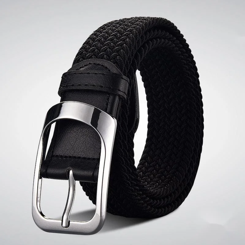 Neuer Gürtel aus Canvas für Herren mit Nadelschnalle, schwarzer Freizeitgürtel, trendiger, vielseitiger, elastisch gewebter, nicht perforierter Gürtel für Studenten_voghion.com