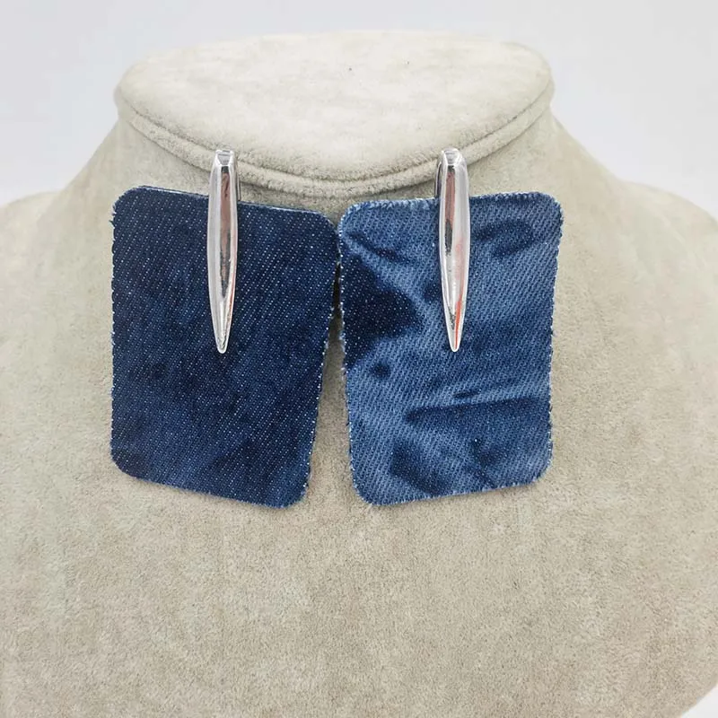 Bohemia Ombre Denim Geometric Square Drop Earrings for Women Fashion Jewelry 5