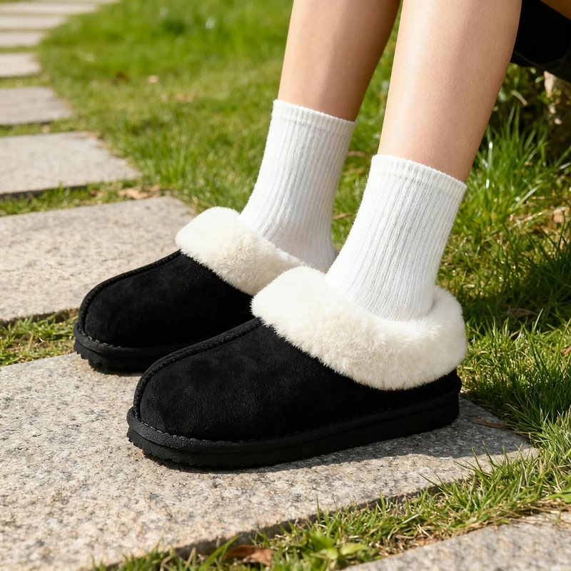 Shevalues Winter-Plüschfutter-Hausschuhe für Damen, rutschfeste Hausschuhe mit flachem Boden, flauschige, warme, gemütliche Outdoor-Damen-Baumwollschuhe – Detail 14
