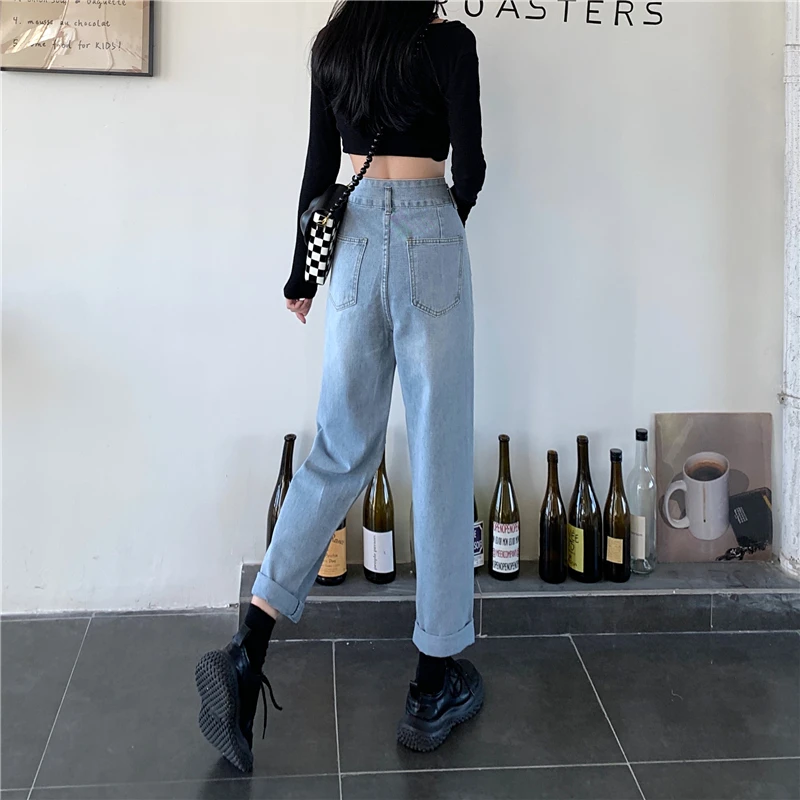 Hzirip Blue S-L Women Jeans Fashion High Waist Casual OL Loose New Summer 2022 Chic Lady Denim Slim Straight Wide Leg Pants straight jeans