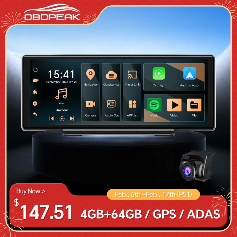 K50 Android 13 Ai 10.26 Schermo Dash Cam 4G Navigazione Gps Carplay Android Auto 4G + 64G Specchietto Retrovisore Videoregistratore Dual Lens