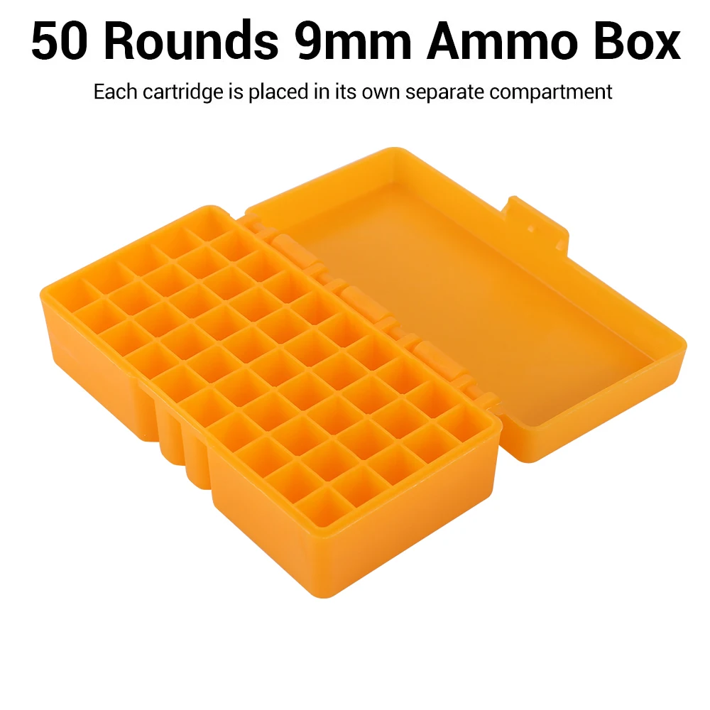 Ammo Storage Box 50/100 Rounds Tactical Bullet Box 9mm/.223/.38Super Pistol Rifle Ammo Carry Storage Box Flip-Top Bullets Case Hunting Accessory