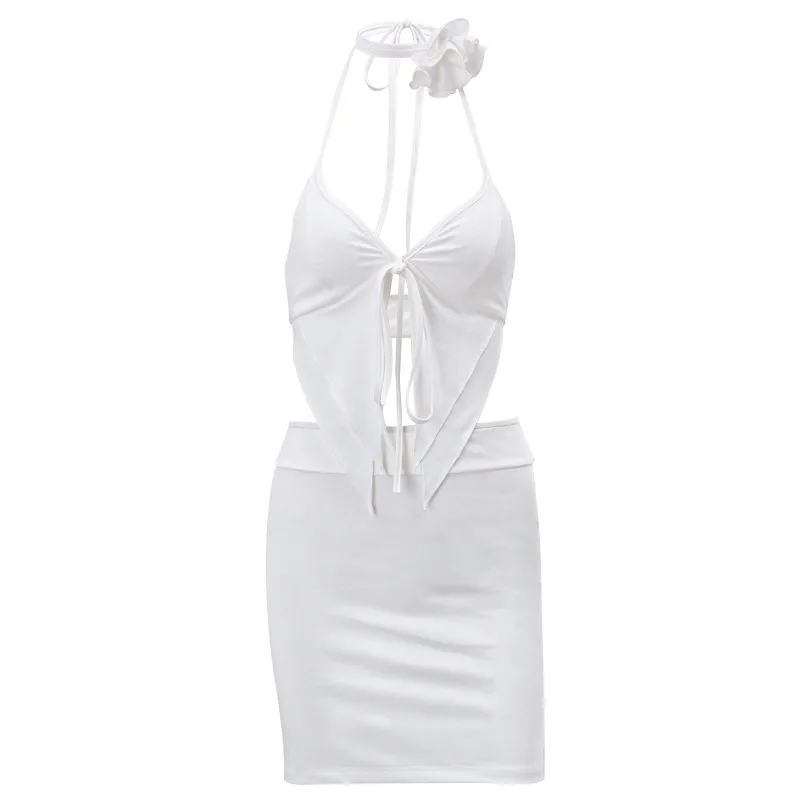 insIndependent Station Spring New Women's Clothing Sweet SexyVCollar Lace-up Vest Fashion Half-Length Skirt OutfitBjd