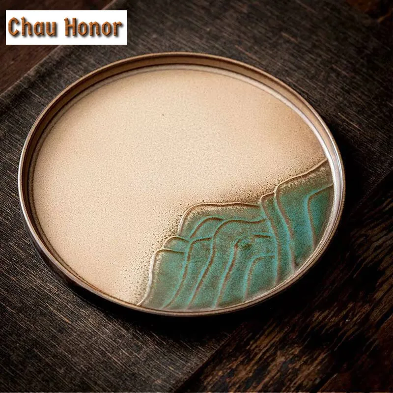 Japanese Coarse Pottery Distant Hills Tea Tray Dessert Candy Tray Coffee Storage Board Teapot Dishes For Serving For Teaware