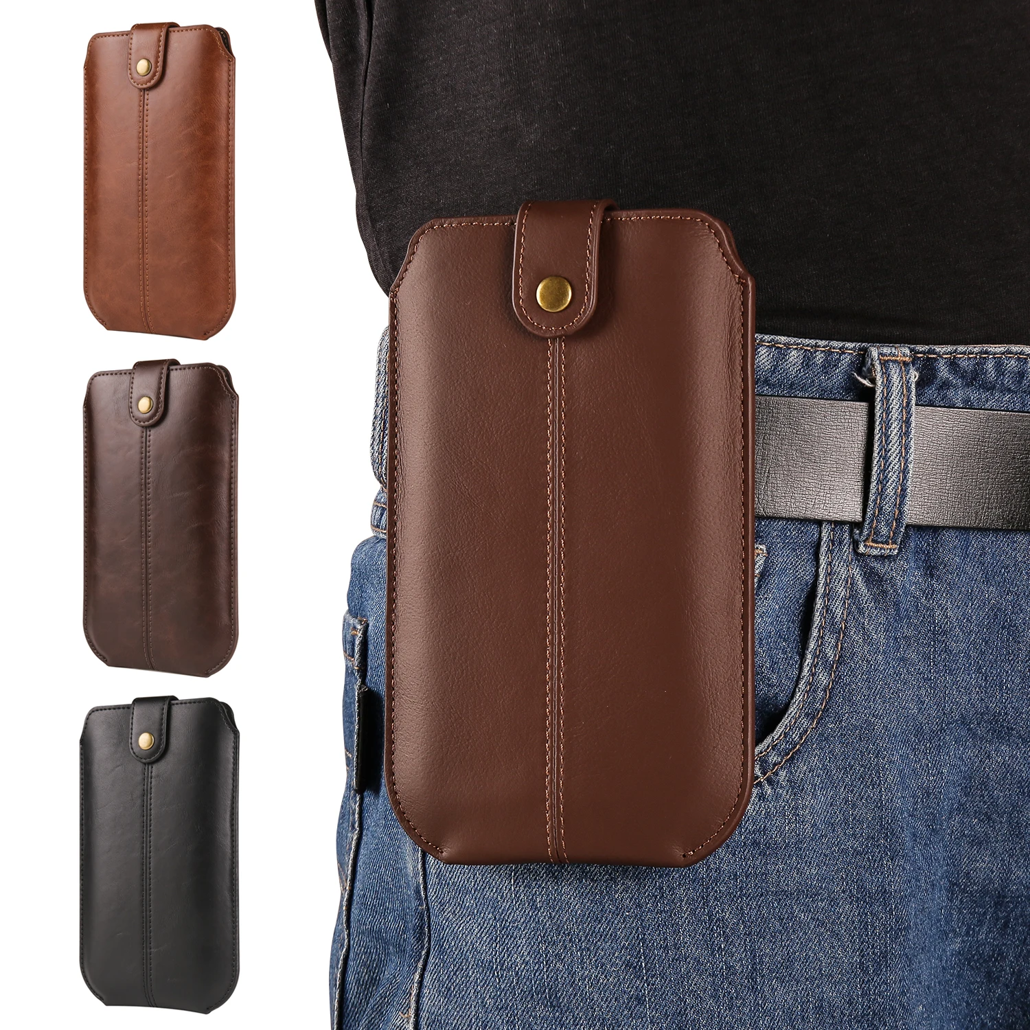 

Newest 6.1~7.2 Inch Phone Pouch Cow Leather Belt Clip Case For Samsung S23 Ultra S22 Plus S21 FE S20,Galaxy A Waist Bag Holster