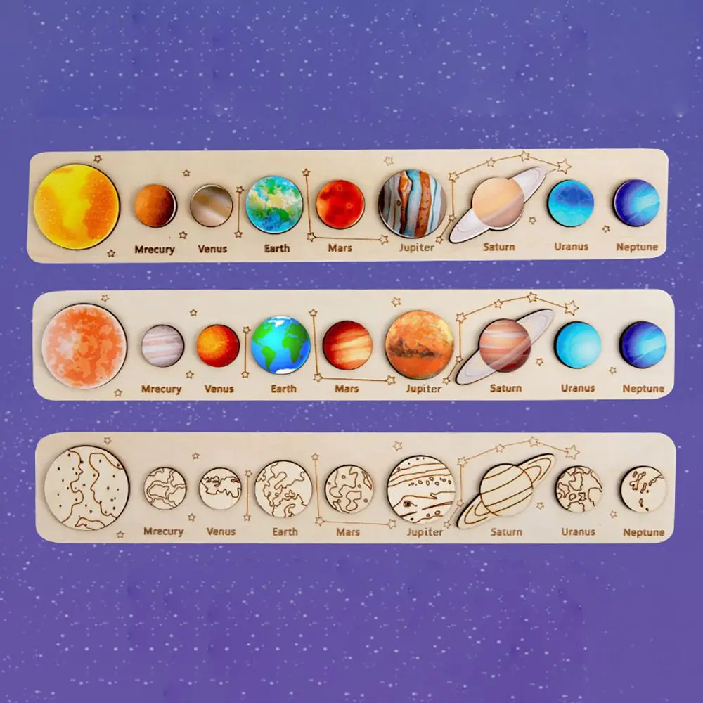Wooden Educational Game Montessori Panel Matching Planets Cognition Solar System Jigsaw Puzzle Toy
