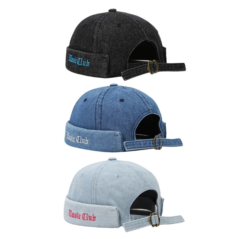 Breathable Distressed Skull Caps with Embroidery Letter Teen Brimless Hiking Hat Dropship