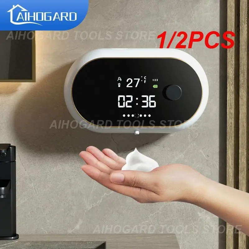 

1/2PCS Wall Mount Foam Soap Dispenser Touchless Automatic Hand Sanitizer Rechargeable Time Temperature Digital Bathroom Supply