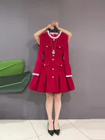plus Size Color Blo Collar Long Sve Waist Cinched Little Bla Dr Red Ele Ladylike Dr Commute Sle A-Line Skirt - Image 4