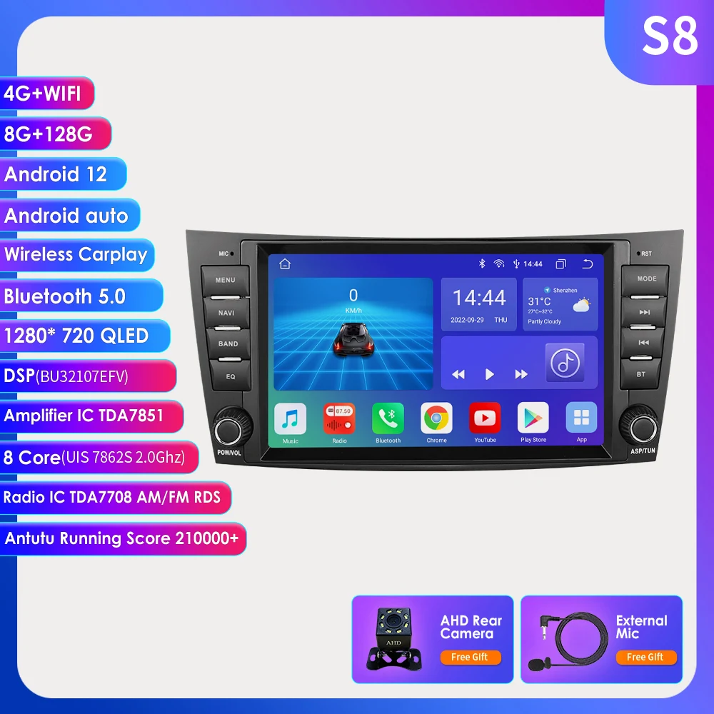 2Din Android Audio Stereo Carplay for Mercedes Benz W211 2002 2009