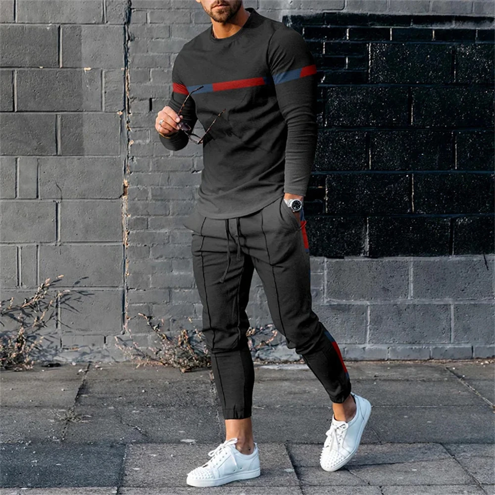 Autumn Casual Fashion 3D Print Men's Sportswear Set Long-Sleeved T Shirt Pants 2-Piece Set Oversized Pullover Men Clothing 6