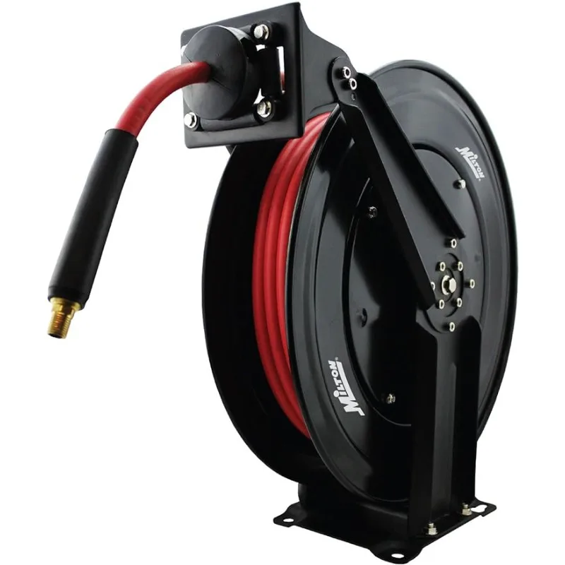 

Steel Dual Arm Auto-Retractable Air Hose Reel, 3/8" x 50 ft. Rubber Hose - 300 Max PSI , Black