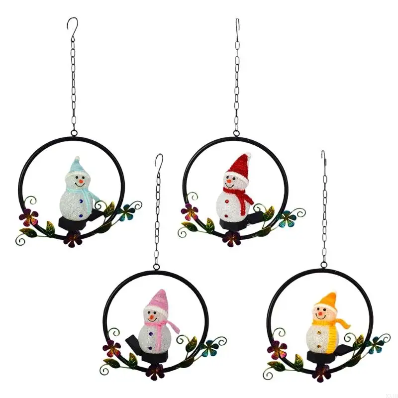 KX4B Outdoor LED Solar Garden Lights Christmas Cartoon Snowman Lawn Garden Landscape Hanging Light Fairy Wind Lamp