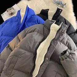 Winter Fleece Coat Warm Parkas Men's Women Loose Korean Trendy Solid Color Oversize Coat Thicken Zipper Parka Women Plush Jacket