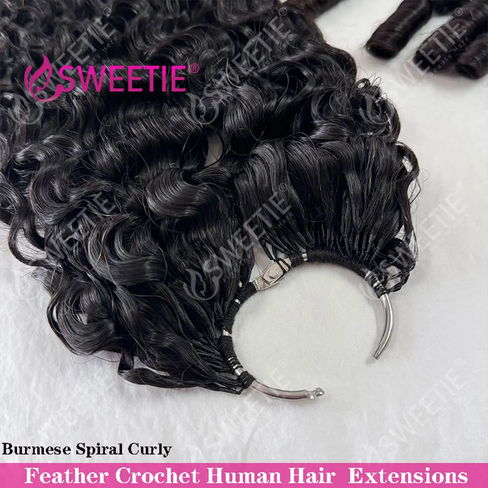 12A Burmese Pixie Curly Crochet Human Hair Knots Feather Crochet Hair Extensions Cambodian Curly Braiding Hair 100% Human Hair 6