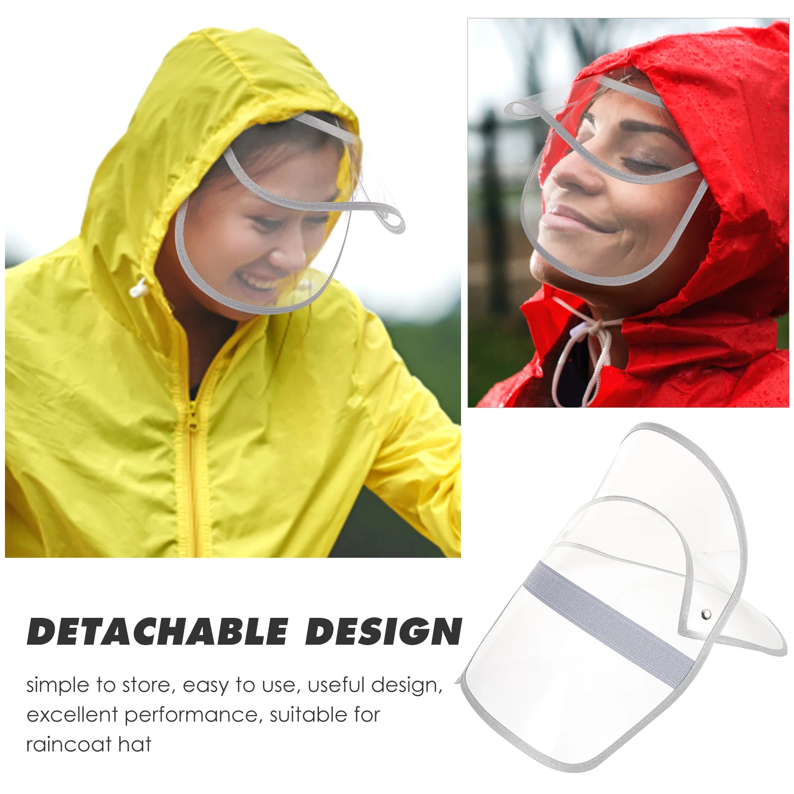 Hats Face Covering and Waterproof Raincoat Accessory, Brim Shield Cap Visor, Rainproof Parts Detachable Transparent Clear, raincoat poncho