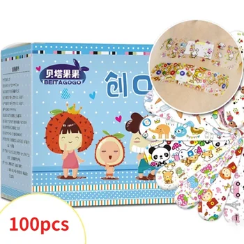 귀여운 만화 의료 패치, 방수 상처 접착 붕대, 방진 통기성 응급 밴드 보조 접착제, 어린이용 100 개