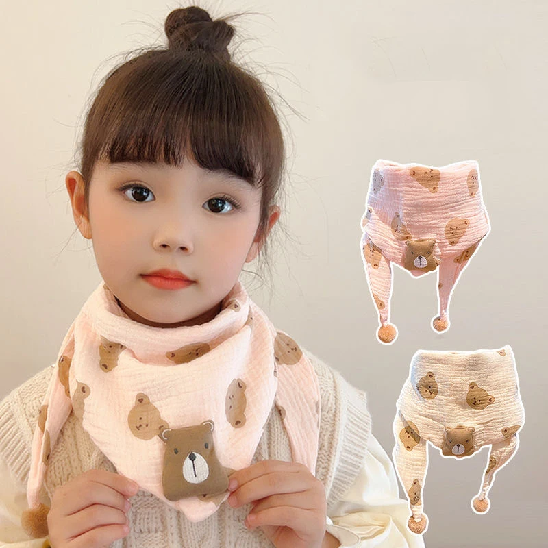 Cute Bear Baby Triangle Scarf Cartoon Infant Soft Cotton Scarves Shawl Autumn Winter Warm Kids Boy Girls Neckerchief baby scarf cotton scarf