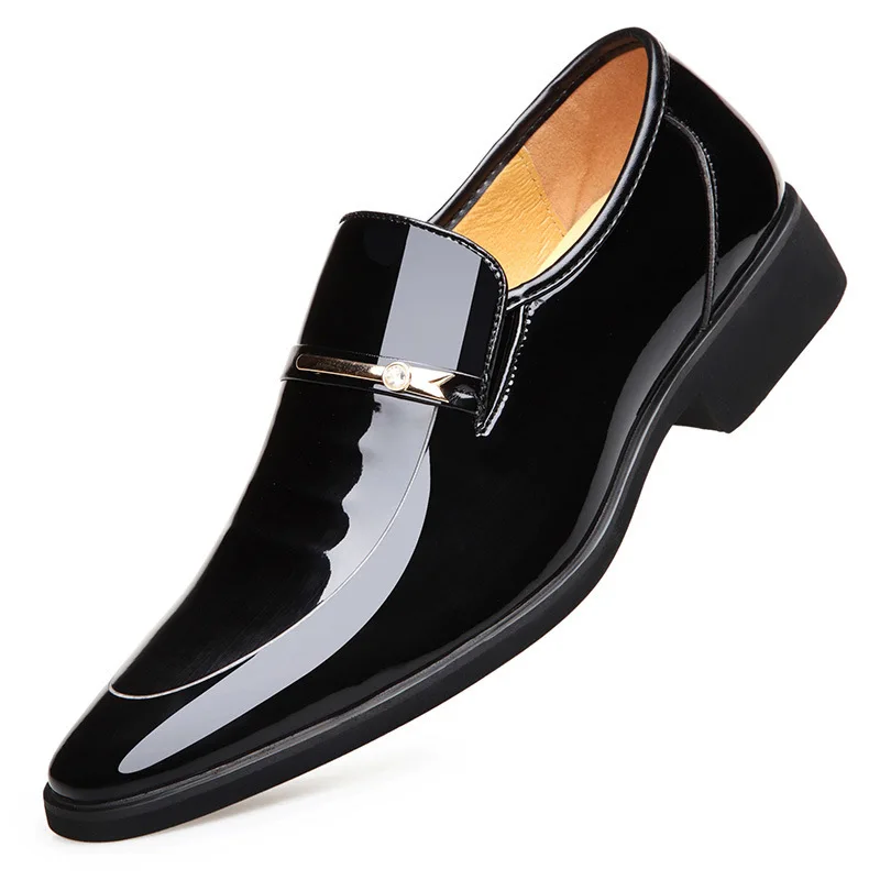 Spring & Summer Men Dress Shoes Slip-On Patent Leather Shoes Business Formal Casual How-Out Size 38-44